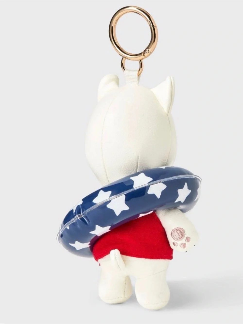 Target White Plush Dog Keychain with Blue Star Float and Red Accents